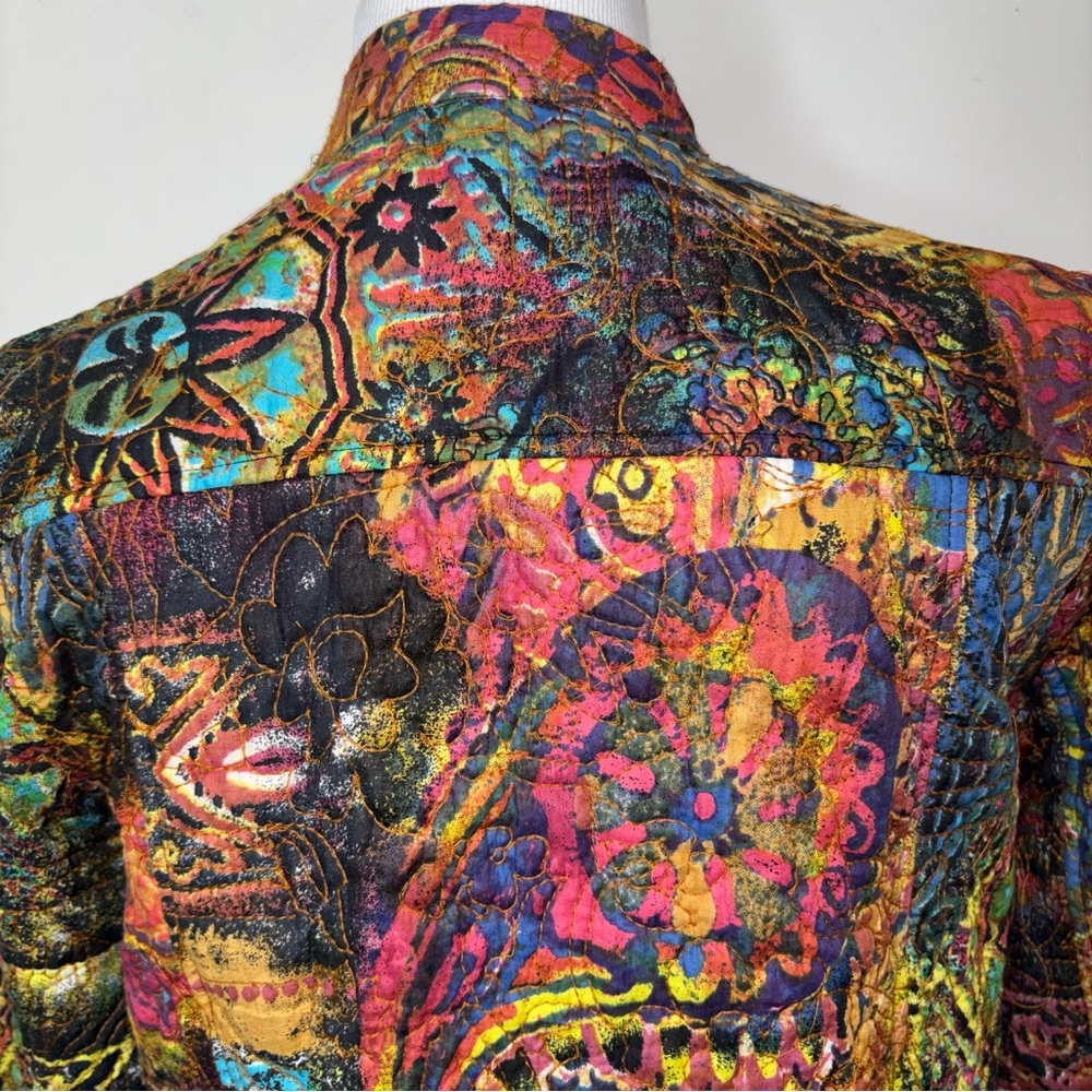 Chadwicks Reversible Jacket Women 12 Quilted Art to Wear Textured Print Colorful - Picture 3 of 16